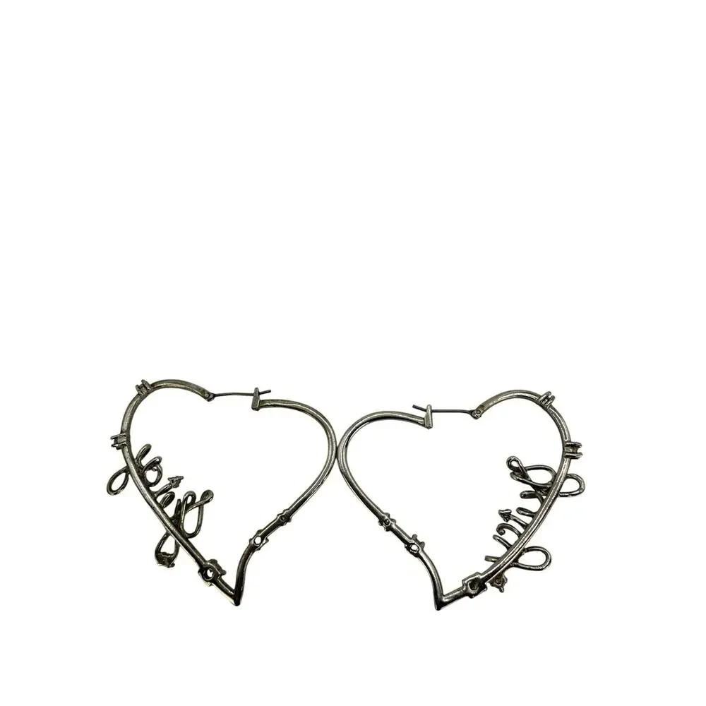 Vintage Juicy Couture Silver Heart Hoop Earrings - Script Detail
